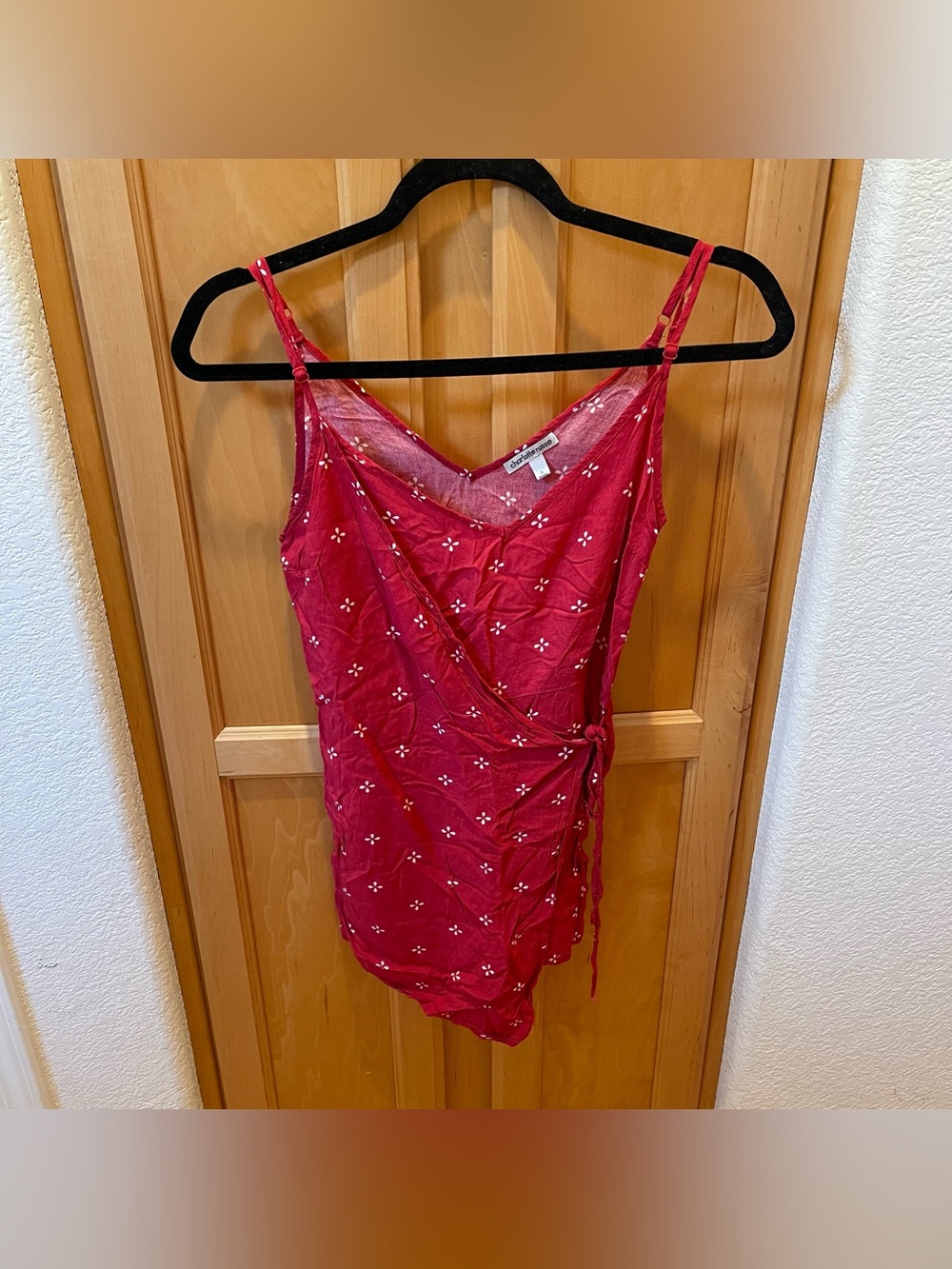 Charlotte Russe V-Neck Red Floral Wrap Cami Top Size Small
